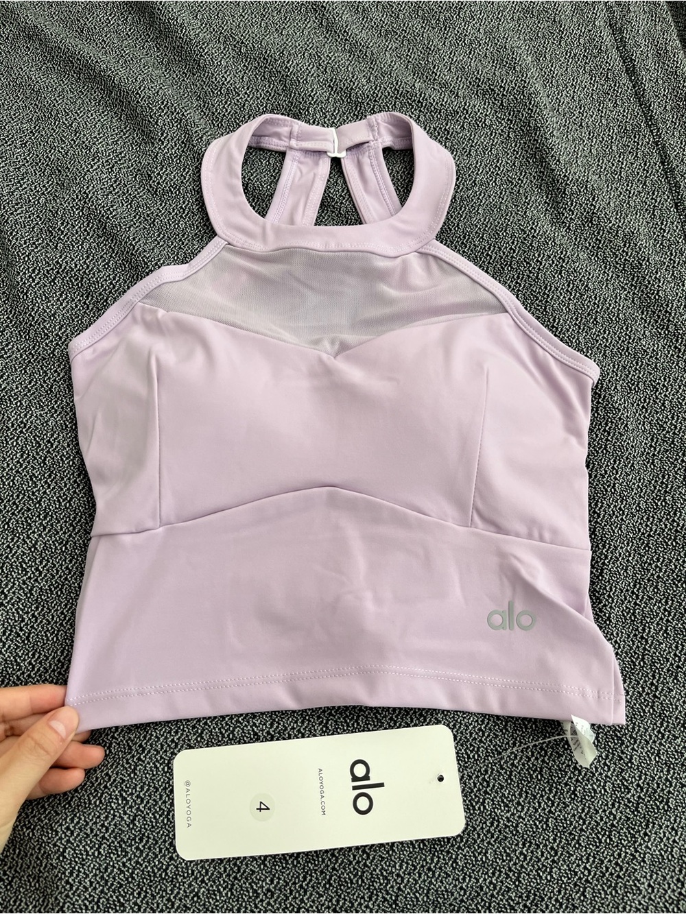 ALO Yoga Lilac High-Neck Cropped Sports Bra with Mesh Yoke